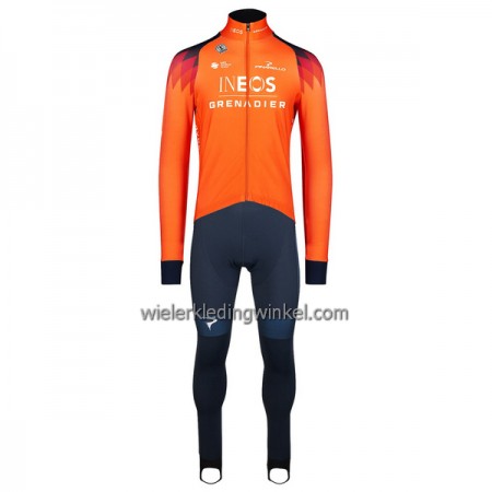 Set Fietsshirt Lange Mouw + Lange Koersbroek 2023 INEOS Grenadiers Oranje Donkerblauw